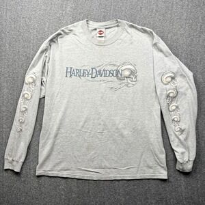 Vintage Harley-Davidson T-Shirt Mens 2XL Gray USA Made Skull Graphic Reno